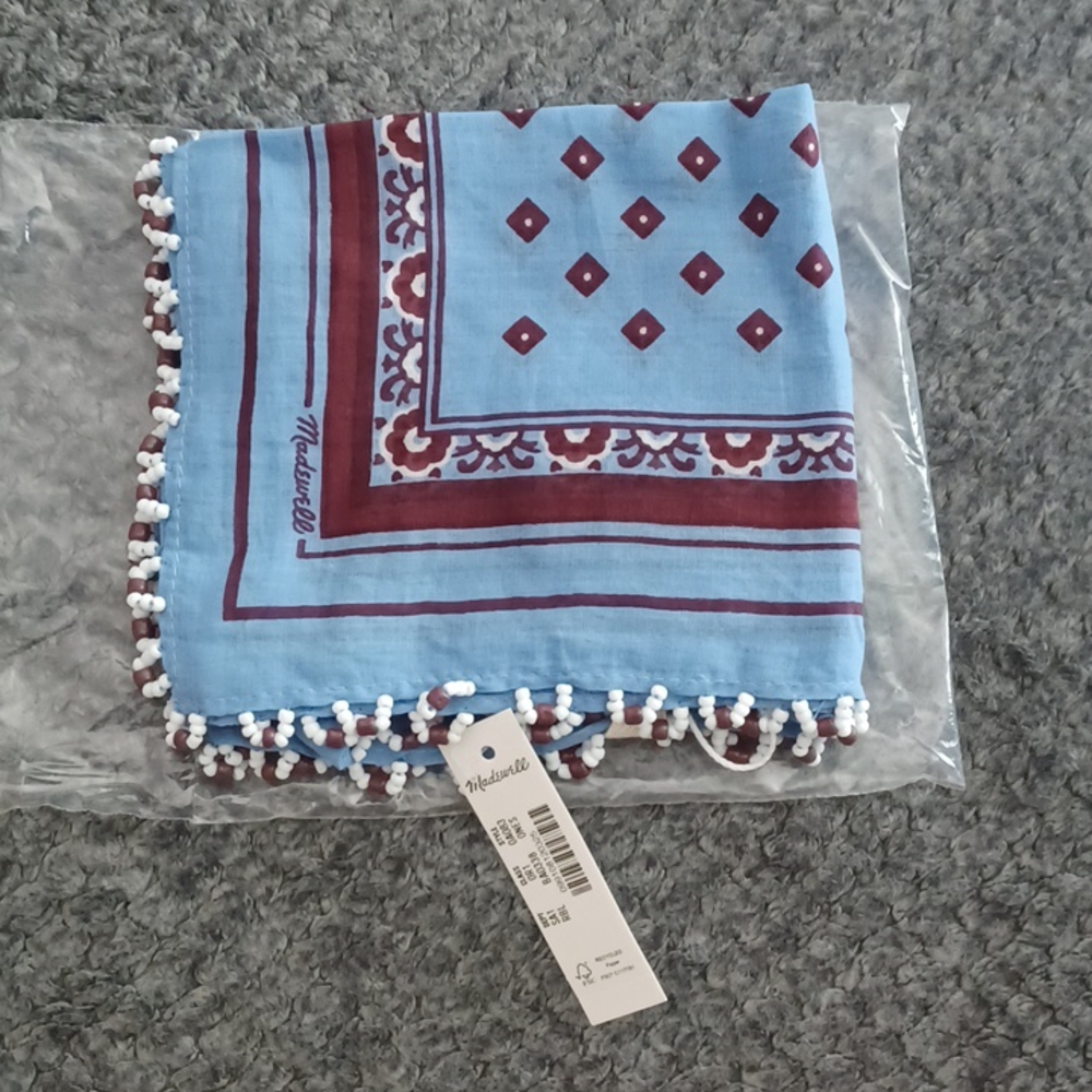 New Madewell Beaded Bandana In Cotton Retro Blue - Picture 3 of 3